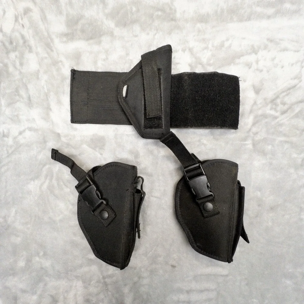 Lot Of 3 Black Nylon Tactical Holsters Two Belt OWB One Ankle Backup